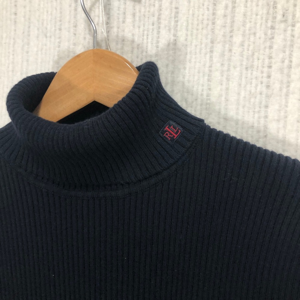 Lauren Ralph Lauren Navy Blue Ribbed Turtleneck Cotton Sweater L Made in Japan - Picture 4 of 8